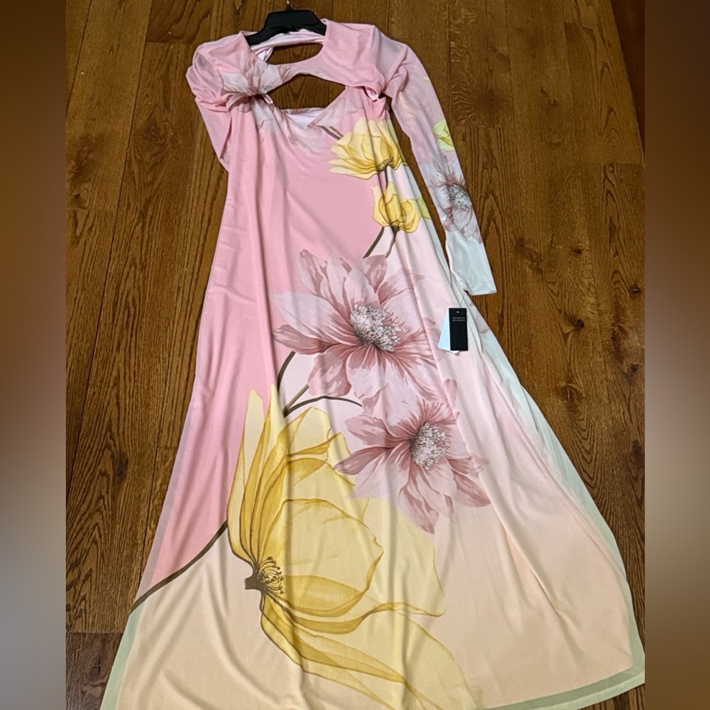 AFRM Pink and Yellow Floral Long Sleeve Dress